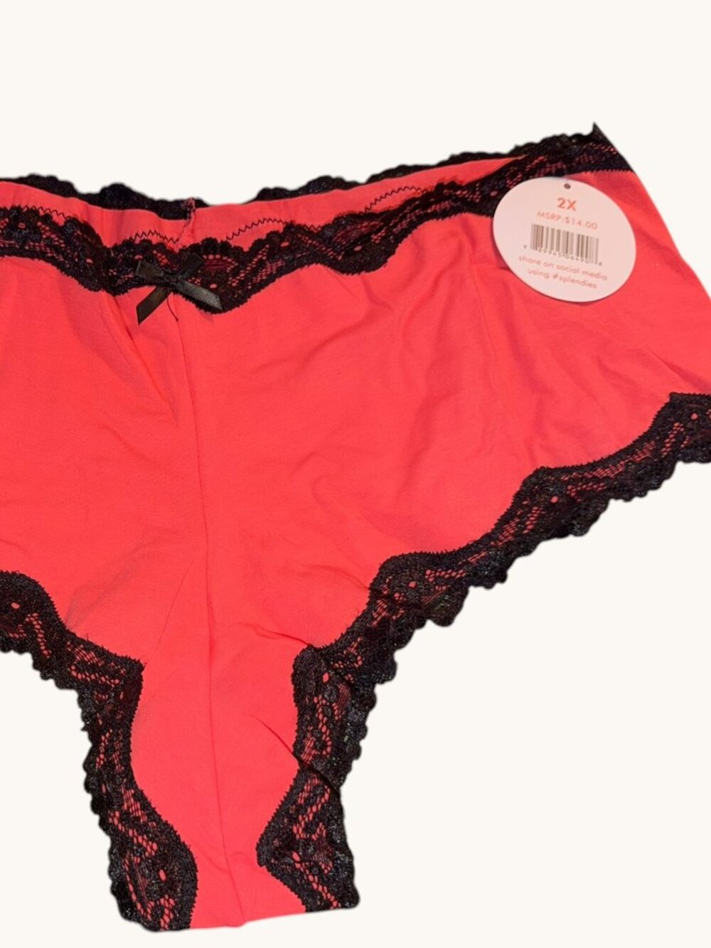 NWT Splendies Coral & Black Lace Panty Size 2X